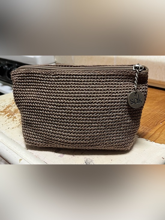 The Sak Handbags - The Sak Crochet Cosmetic Bag Brown Tan Makeup Pouch Small  EUC